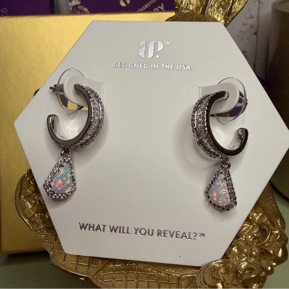 Bomb Party Rhodium and Opal Earrings (October 2025)